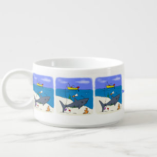 Funny sleeping shark and fishing cartoon bowl
