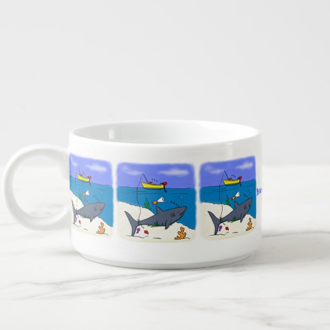 Funny sleeping shark and fishing cartoon bowl (Right)