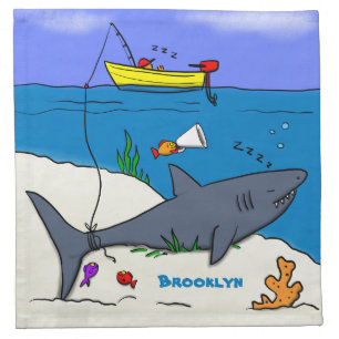 Funny sleeping shark and fishing cartoon cloth napkin