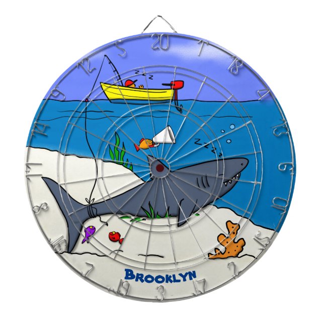Funny sleeping shark and fishing cartoon dart board (Front)