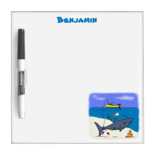 Funny sleeping shark and fishing cartoon dry erase board