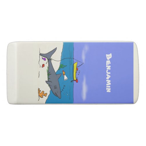 Funny sleeping shark and fishing cartoon eraser