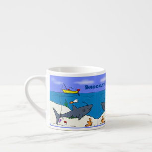 Funny sleeping shark and fishing cartoon espresso cup