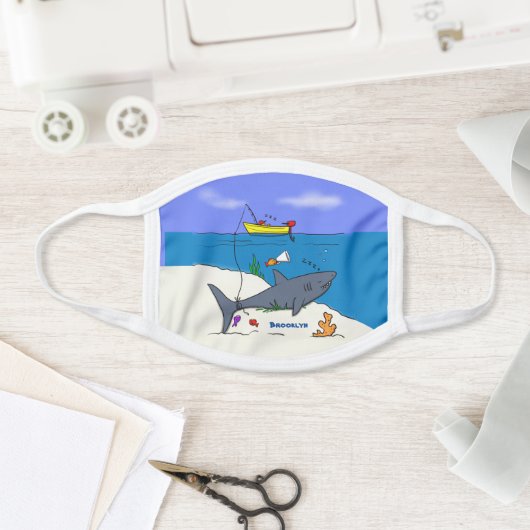 Funny sleeping shark and fishing cartoon face mask
