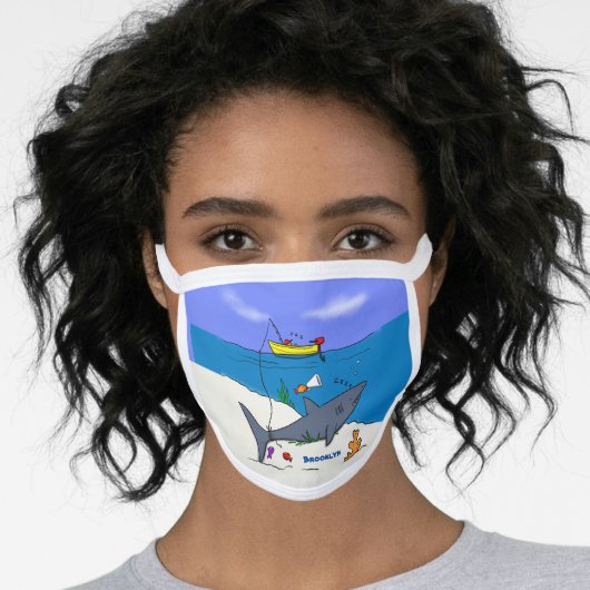 Funny sleeping shark and fishing cartoon face mask (Worn Her)
