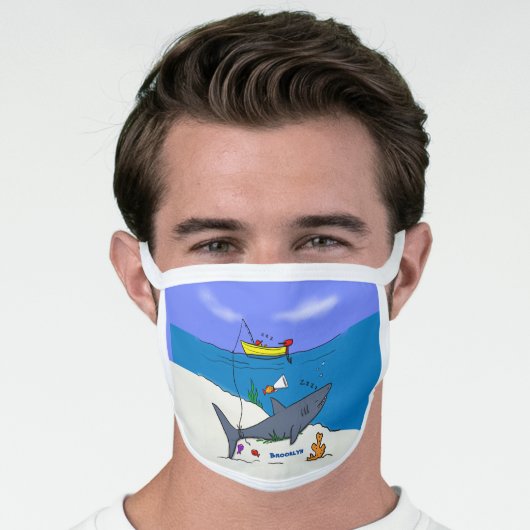 Funny sleeping shark and fishing cartoon face mask (Worn Him)