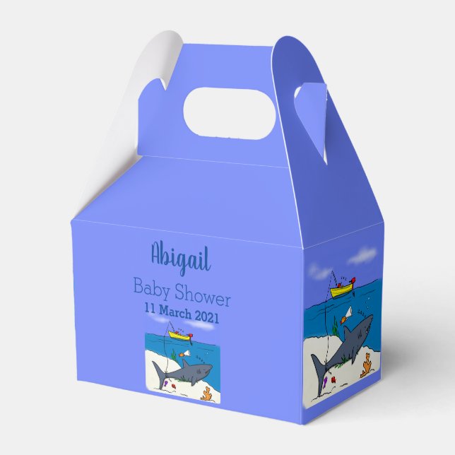 Funny sleeping shark and fishing cartoon favor boxes (Front Side)