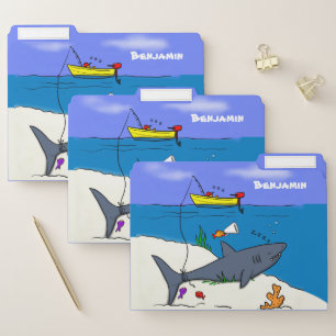 Funny sleeping shark and fishing cartoon file folder