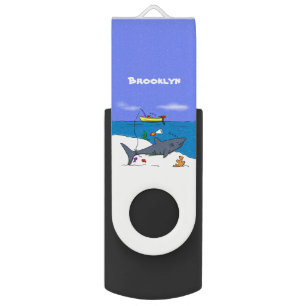 Funny sleeping shark and fishing cartoon flash drive