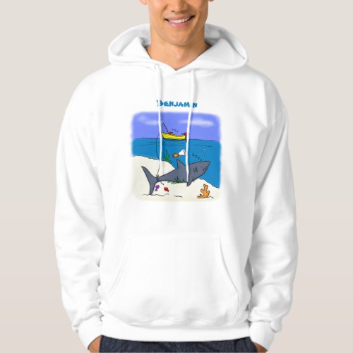 Funny sleeping shark and fishing cartoon hoodie