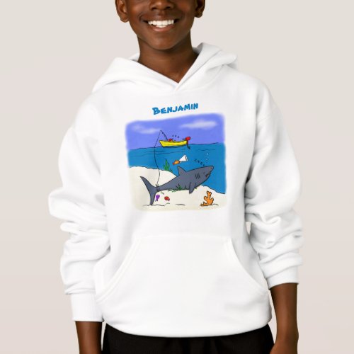 Funny sleeping shark and fishing cartoon hoodie