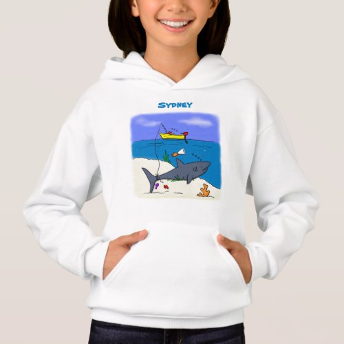 Funny sleeping shark and fishing cartoon hoodie