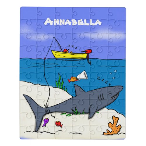 Funny sleeping shark and fishing cartoon jigsaw puzzle