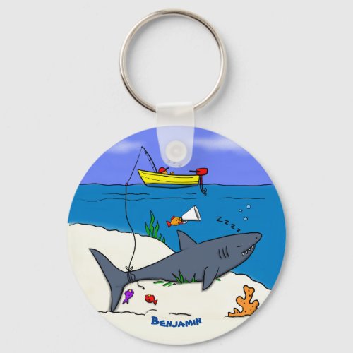 Funny sleeping shark and fishing cartoon keychain