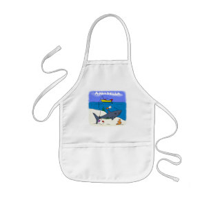 Funny sleeping shark and fishing cartoon kids' apron