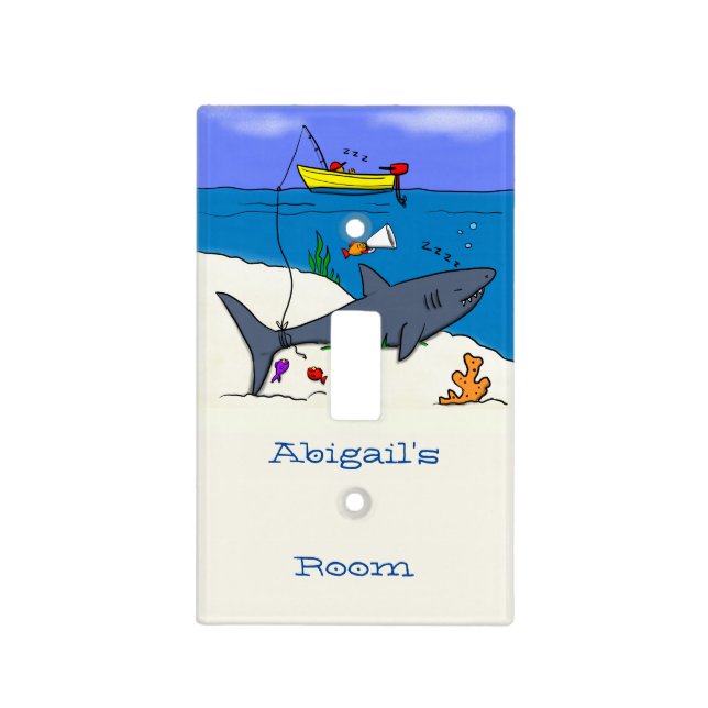 Funny sleeping shark and fishing cartoon  light switch cover (Front)