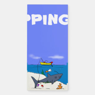 Funny sleeping shark and fishing cartoon magnetic notepad