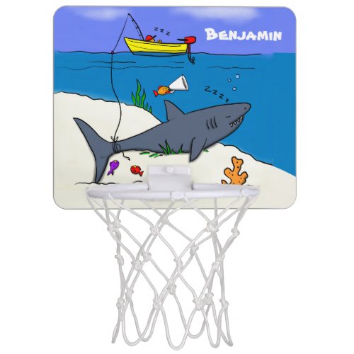 Funny sleeping shark and fishing cartoon mini basketball hoop