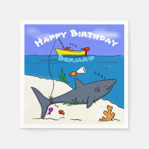 Funny sleeping shark and fishing cartoon napkins