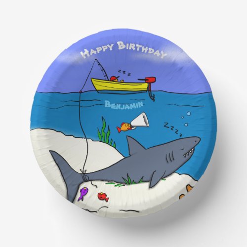 Funny sleeping shark and fishing cartoon paper bowls