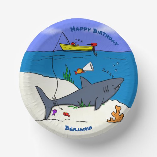 Funny sleeping shark and fishing cartoon paper bowls
