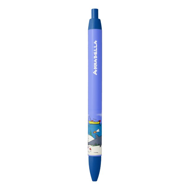 Funny sleeping shark and fishing cartoon pen (Front Vertical)
