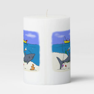 Funny sleeping shark and fishing cartoon pillar candle