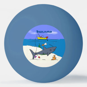 Funny sleeping shark and fishing cartoon ping pong ball