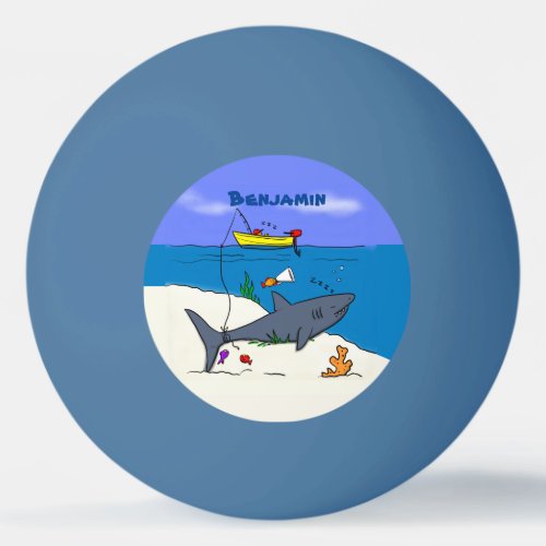 Funny sleeping shark and fishing cartoon ping pong ball