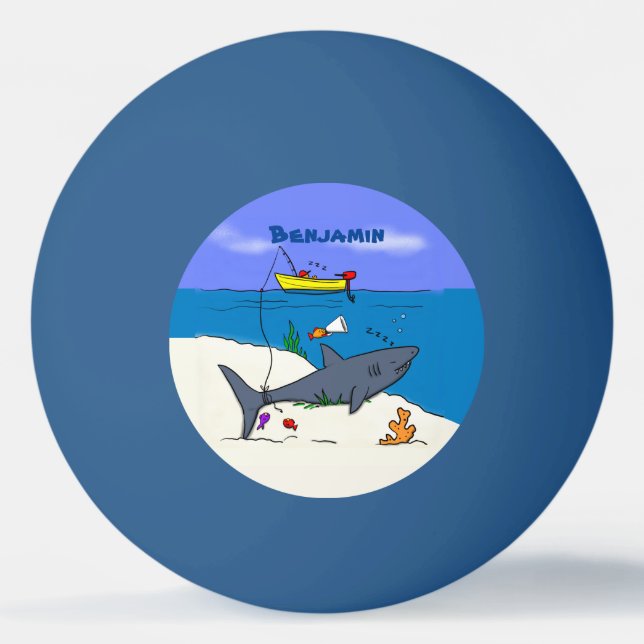 Funny sleeping shark and fishing cartoon ping pong ball (Front)