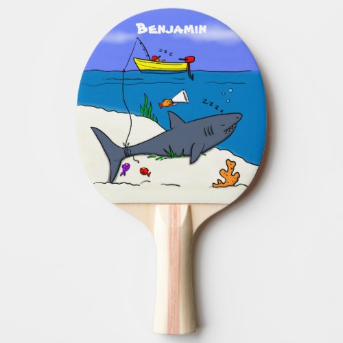 Funny sleeping shark and fishing cartoon ping pong paddle