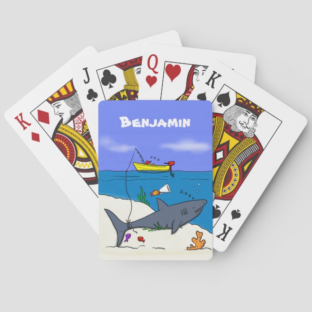 Funny sleeping shark and fishing cartoon poker cards (Back)