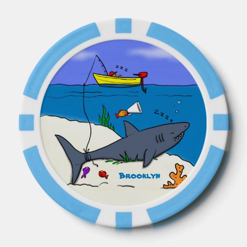 Funny sleeping shark and fishing cartoon poker chips