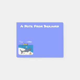 Funny sleeping shark and fishing cartoon post-it notes