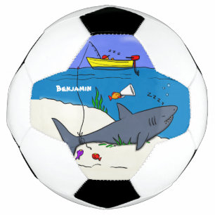 Funny sleeping shark and fishing cartoon soccer ball