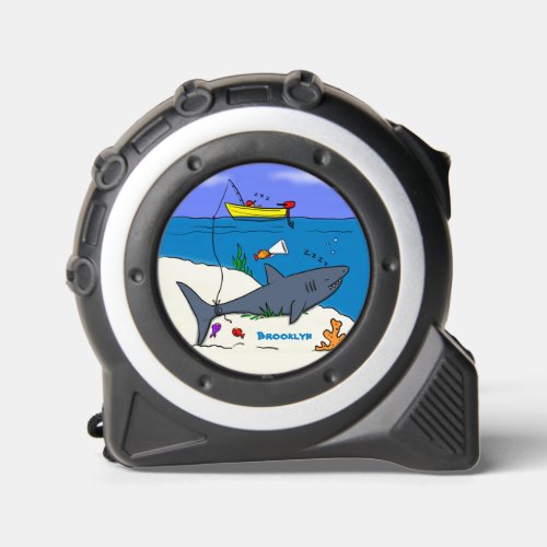 Funny sleeping shark and fishing cartoon tape measure