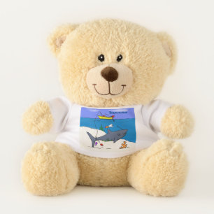 Funny sleeping shark and fishing cartoon teddy bear