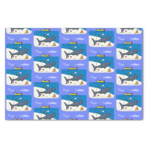 Funny sleeping shark and fishing cartoon tissue paper