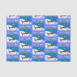 Funny sleeping shark and fishing cartoon tissue paper