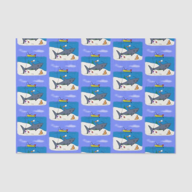 Funny sleeping shark and fishing cartoon tissue paper (Front)