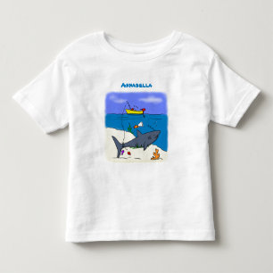 Funny sleeping shark and fishing cartoon toddler t-shirt