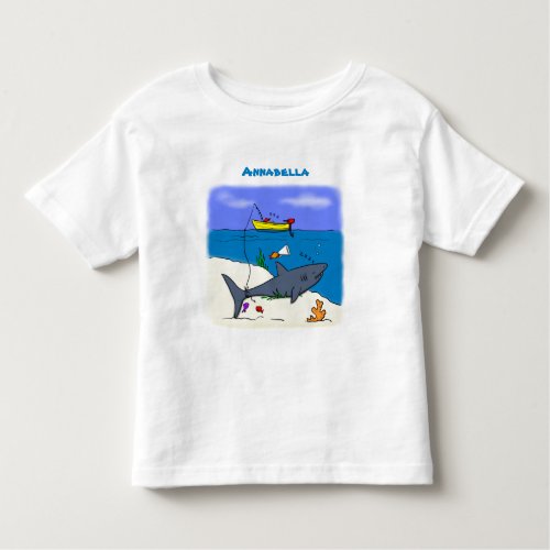 Funny sleeping shark and fishing cartoon toddler t_shirt