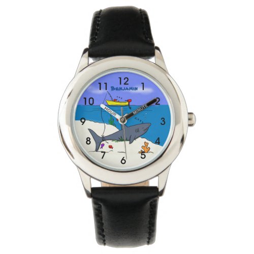 Funny sleeping shark and fishing cartoon watch