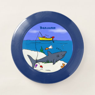 Funny sleeping shark and fishing cartoon Wham-O frisbee