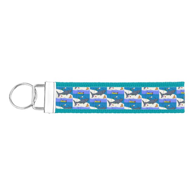Funny sleeping shark and fishing cartoon wrist keychain (Keys on Left)
