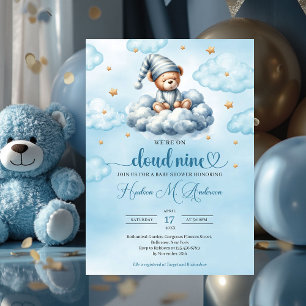 Funny sleeping teddy bear cloud nine Baby Shower Invitation