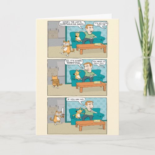 Funny Sleepwalking Cat Birthday Card