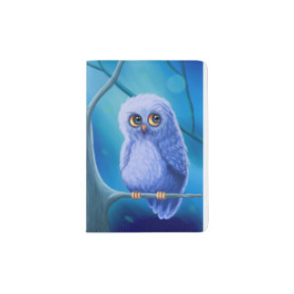 Funny Sleepy Blue Owl Passport Holder