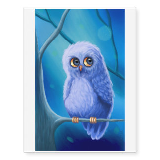 Funny Sleepy Blue Owl Temporary Tattoos
