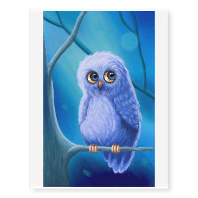 Funny Sleepy Blue Owl Temporary Tattoos (Front)